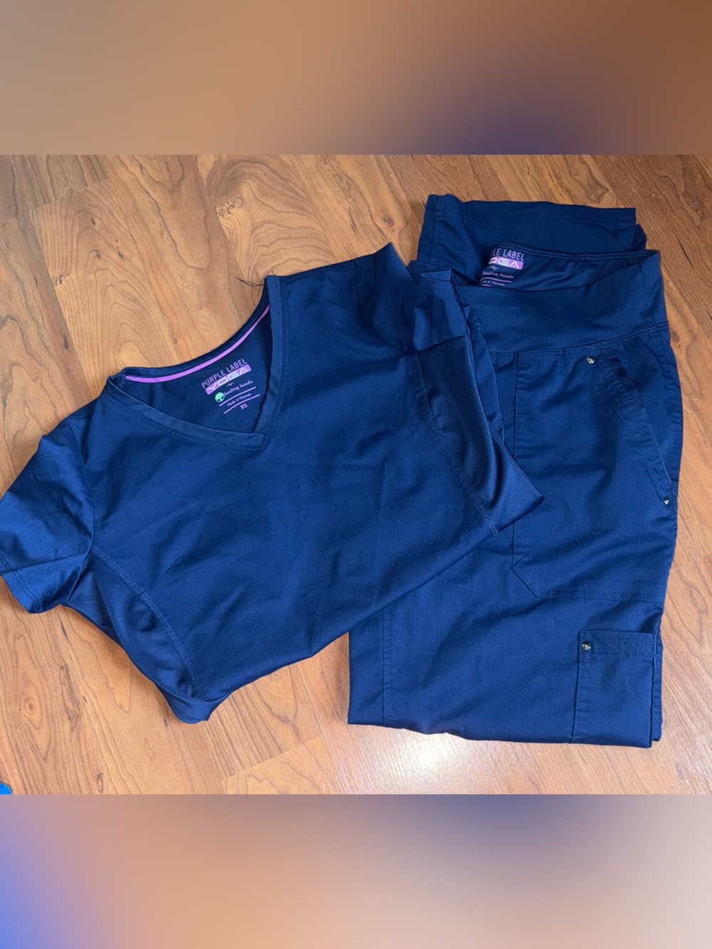 Healing Hands purple label yoga navy blue scrubs set